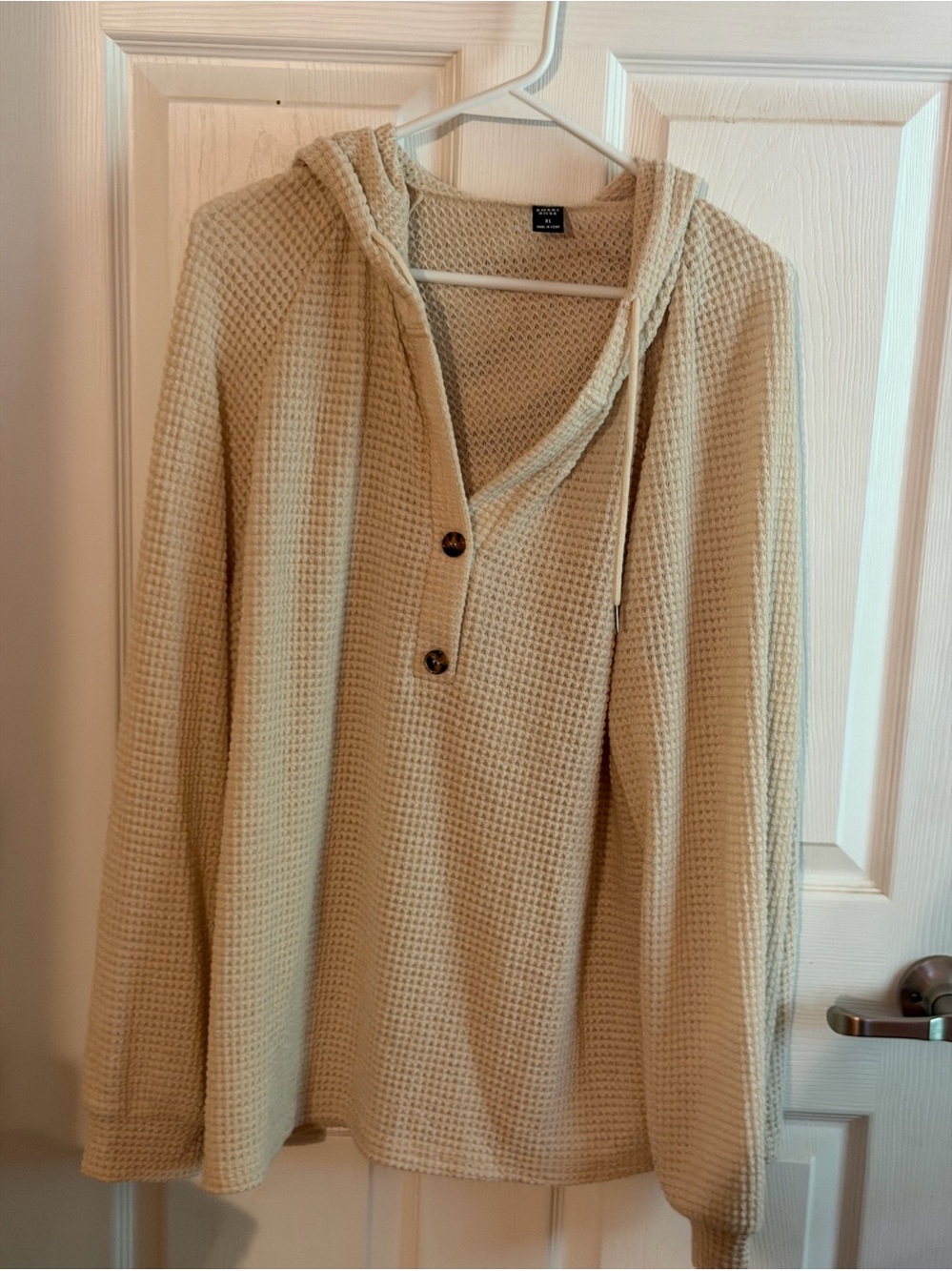 Womens  Hooded Waffle-Knit Sweater - Cream